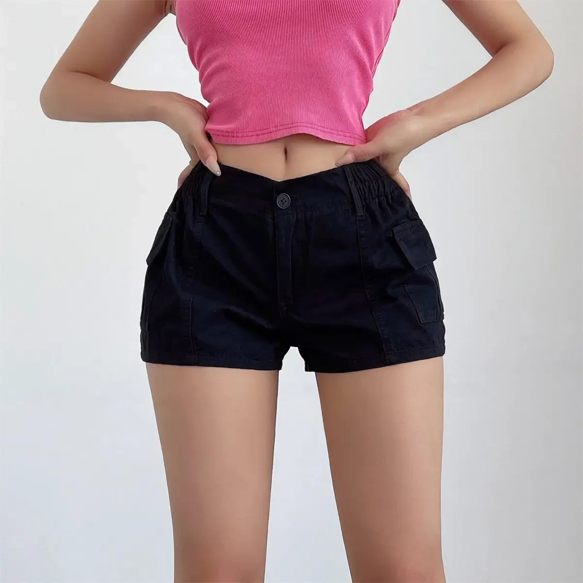 Short Pants Woman Cargo Micro Mini with Pockets Elastic Waist Flowy Harajuku Shorts for Women Fashion To Wear Youthful Elasticty