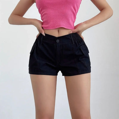 Short Pants Woman Cargo Micro Mini with Pockets Elastic Waist Flowy Harajuku Shorts for Women Fashion To Wear Youthful Elasticty