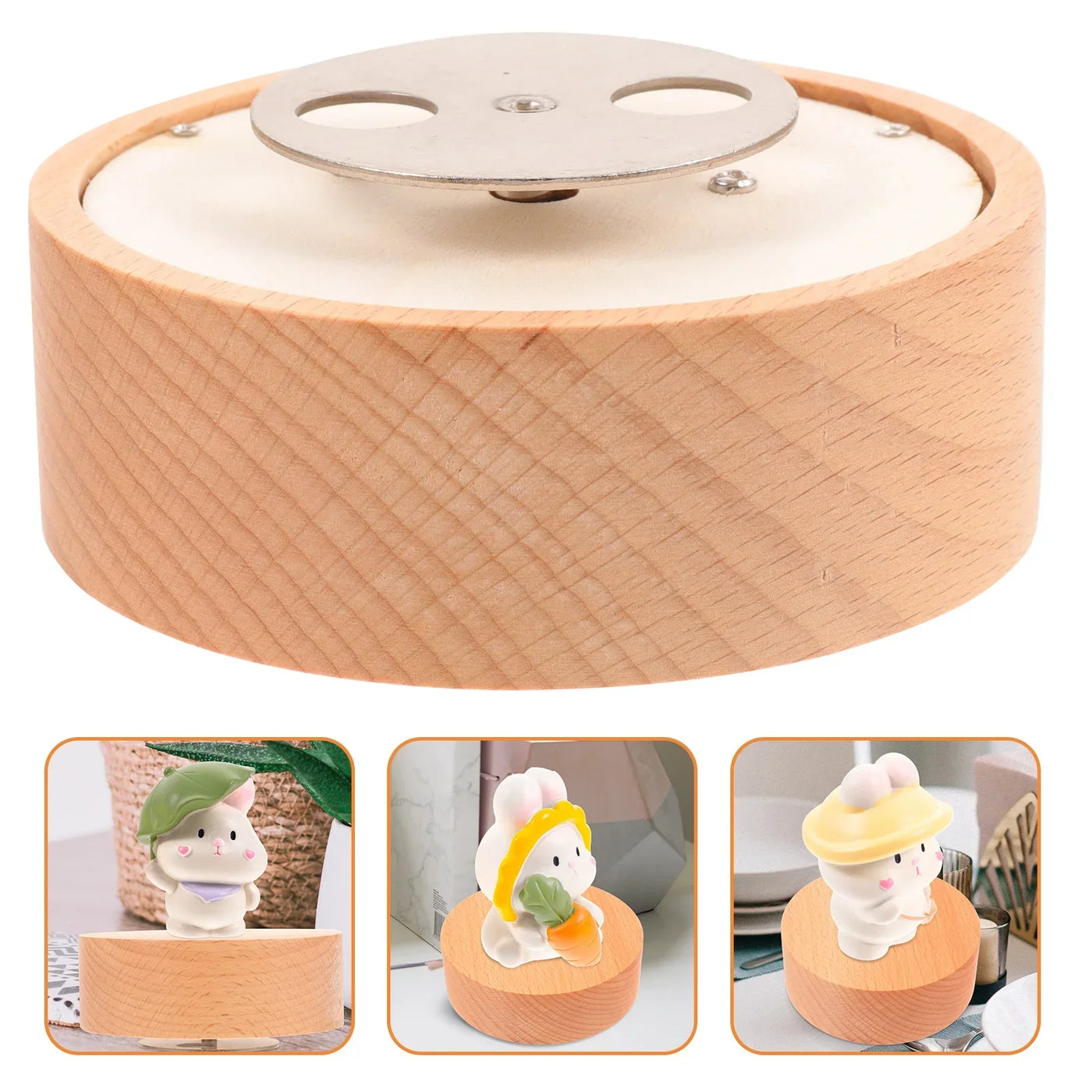 100Mm Wooden Rotating Music Box Base Diy Musical Box Accessory Replacement Part Craft Home Decor Gift Round Spinning Music Box