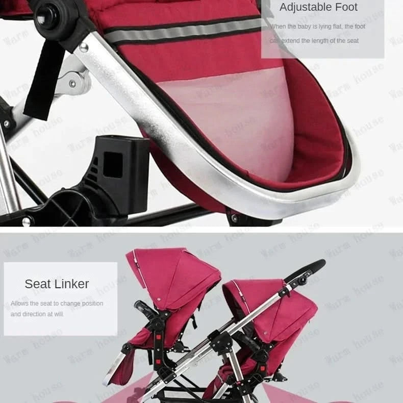 Twin Baby Stroller  Foldable, Two-way  Multifunctional Twin Baby Stroller,High View Baby Stroller Adjustable Armrests