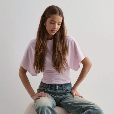 Women's cotton t-shirt summer 2025 baggy crop top French style elegant blouses Sense of design Short sleeve tee casual y25tp031