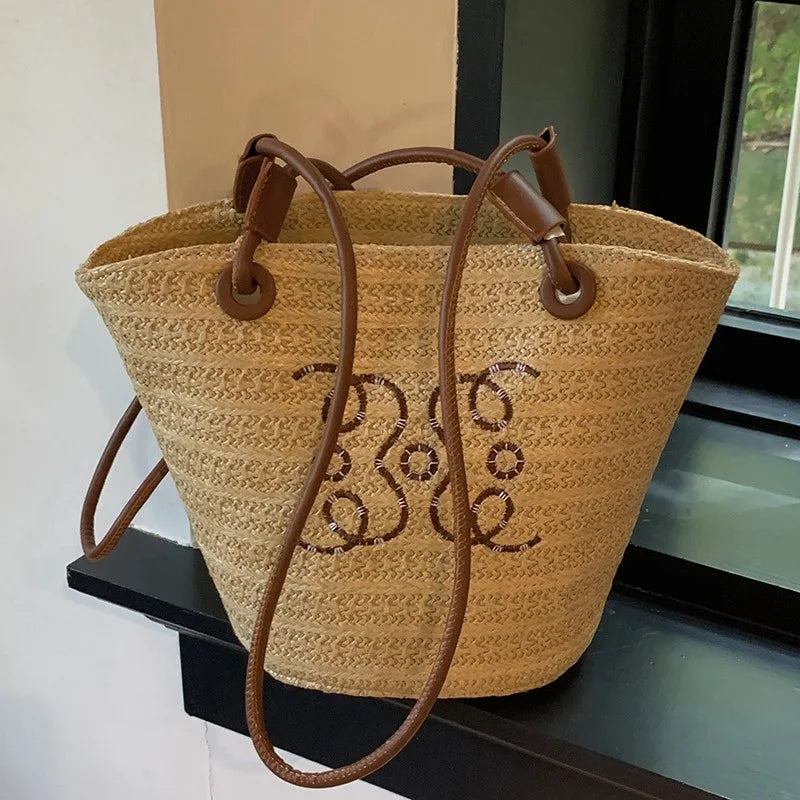 Fashion Retro Shoulder Bag Women Handbag Luxury Brand Designer Tote Women Straw Shoulder Messenger Bag Elegant Ladies Beach Bags