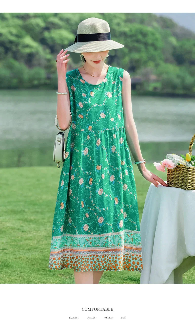 New 2024 Women Summer dresses print  Women  sleeveless Boho Beach Dress Vintage  Dresses  Sundress Beach Dress Tunic  Vestidos