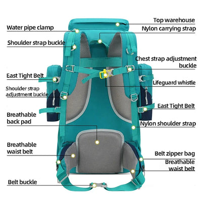Outdoor Climbing Backpack with Rain Cover Hiking Camping Trekking Outing Bag Large Mountaineering Luggage Sports Rucksack