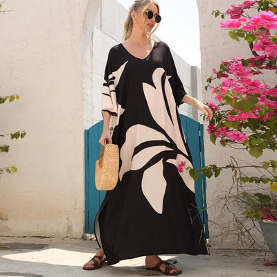 Plus Size L-5XL Bohemian Women Maxi Dress 2023 Autumn Printed Casual Shirt Party Vestidos Loose Sundress