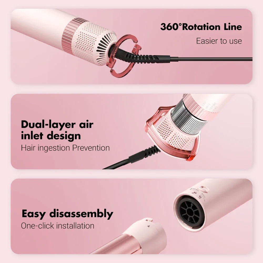 Hair dryer brush detachable 5-in-1 styling and drying system for quick drying, curl smoothing and styling, straightening brush