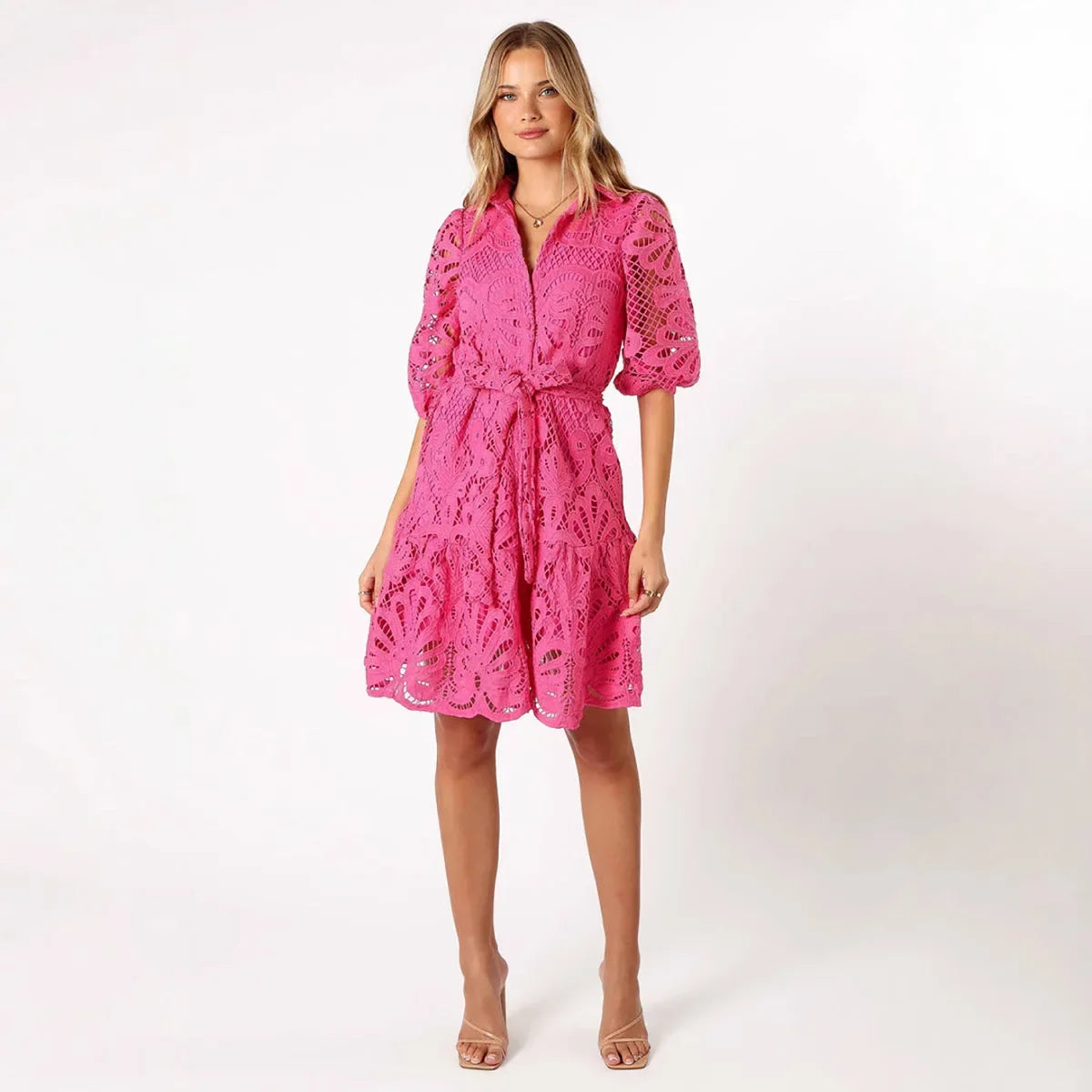 Elegant lace midi dress women 2025 summer fashion slim half sleeve party dresses vestidos