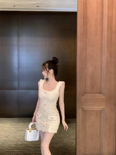 High Quality Luxury Small Fragrance Tweed Dresses For Women 2023 Summer Sweet Short Dress Party Vestidos Robes roupas feminina