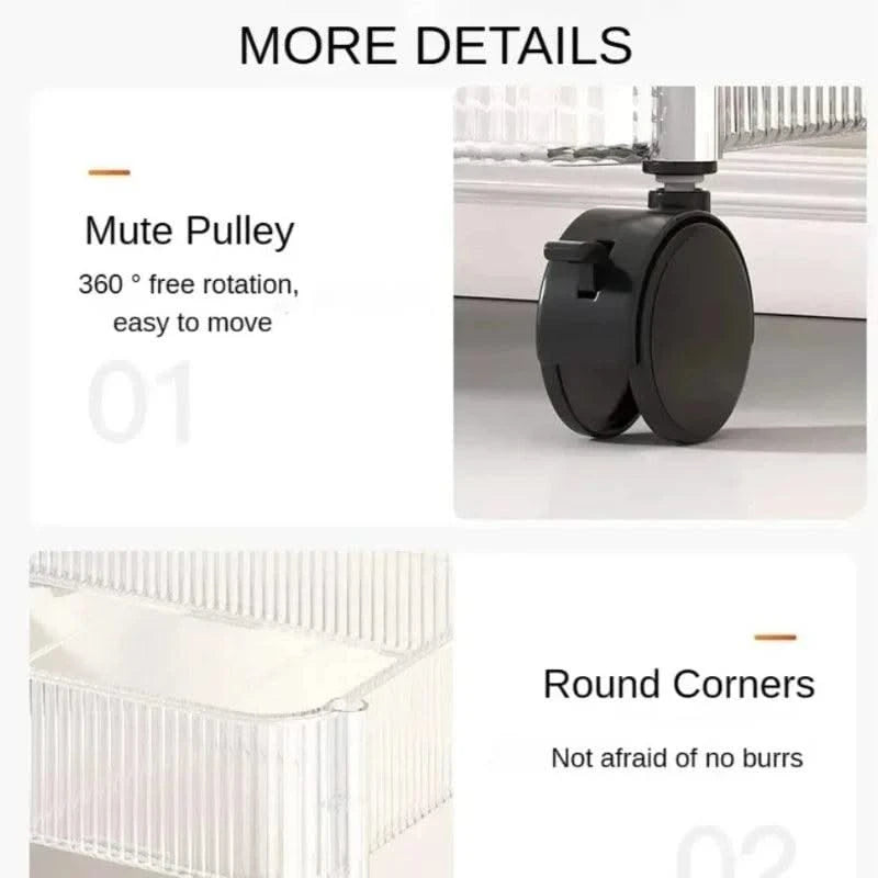 Acrylic Trolley with Wheel Multilayer Transparent Storage Rack Living Room Snack Storages Shelf Bathroom Mobile Shelf Home Items