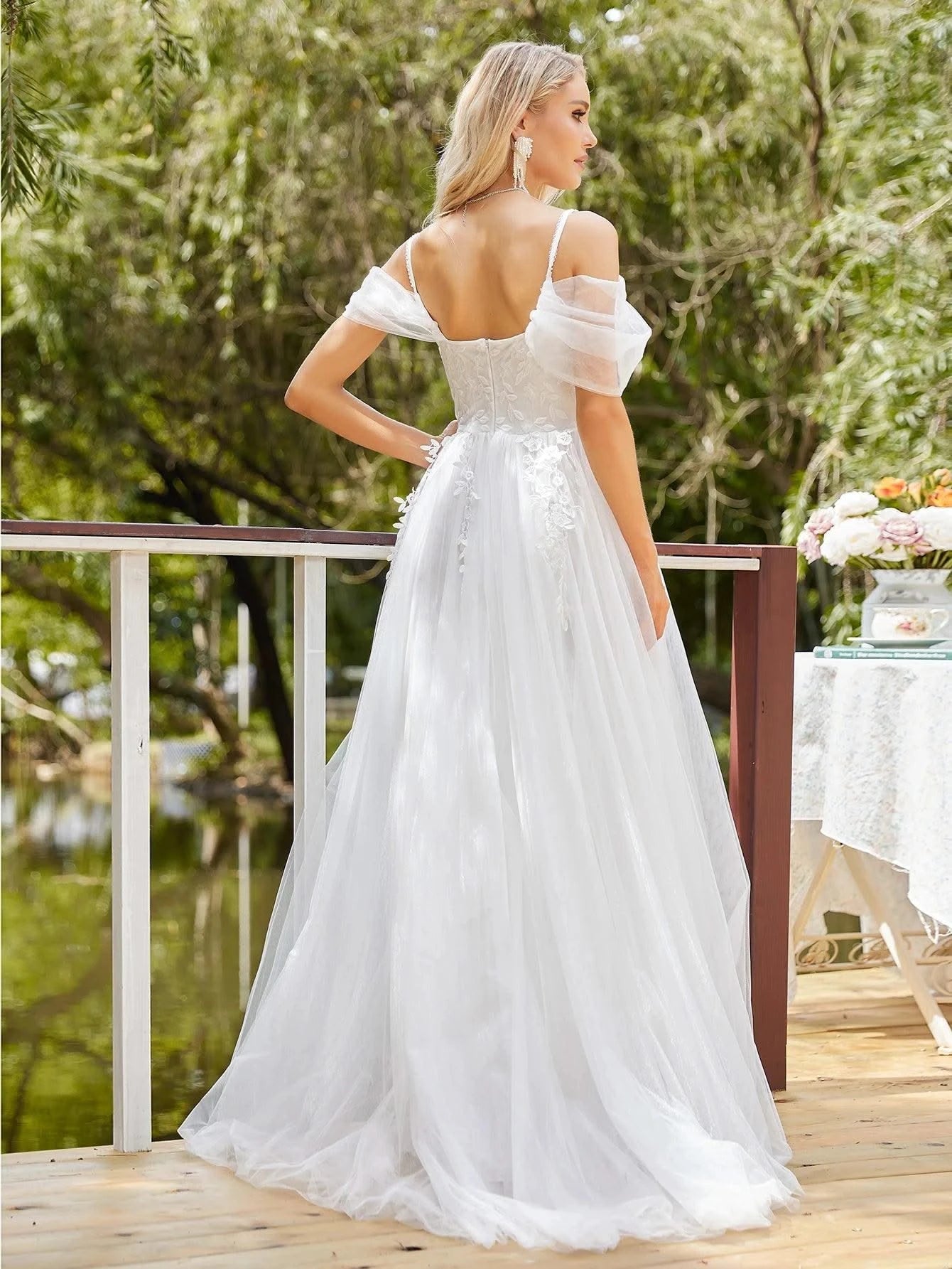 Church Wedding Dress Embroidered Floral Tulle Bridal Gown