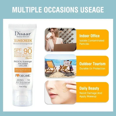 SPF90+ sunscreen, moisturizing, whitening, facial and body sunscreen, UV protection, skin care and anti-aging