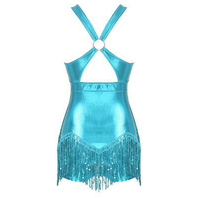 Women's Sequin Dance Dress Latin American Dance Costume Body Sleeveless Classical Samba Rumba Dresses Jazz Ballerina Dancewear