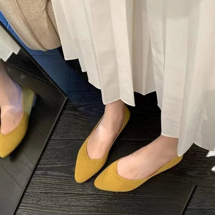 Women's Ballet Casual Shoes Slip-on Flats Knitting Ballerina Pointe Shoes