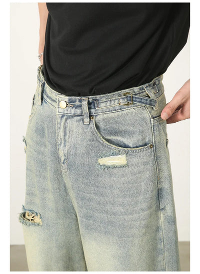 Loose Ripped Jeans Men Blue Baggy jeans For Men High End Wide Leg Pants Soft Denim Jeans Summer Streetwear Fashion Mens Trousers