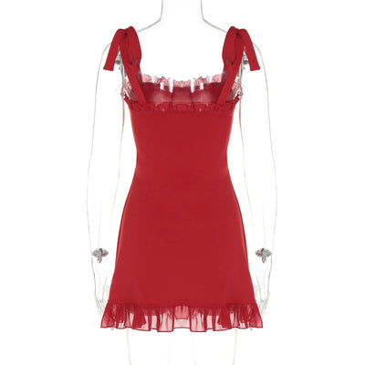 Women's Summer Dresses 2024 Sleeveless Sweetheart Neck Lace Up Mini Dress Ruffle Hem Floral Beach Dress Vacation Tank Top