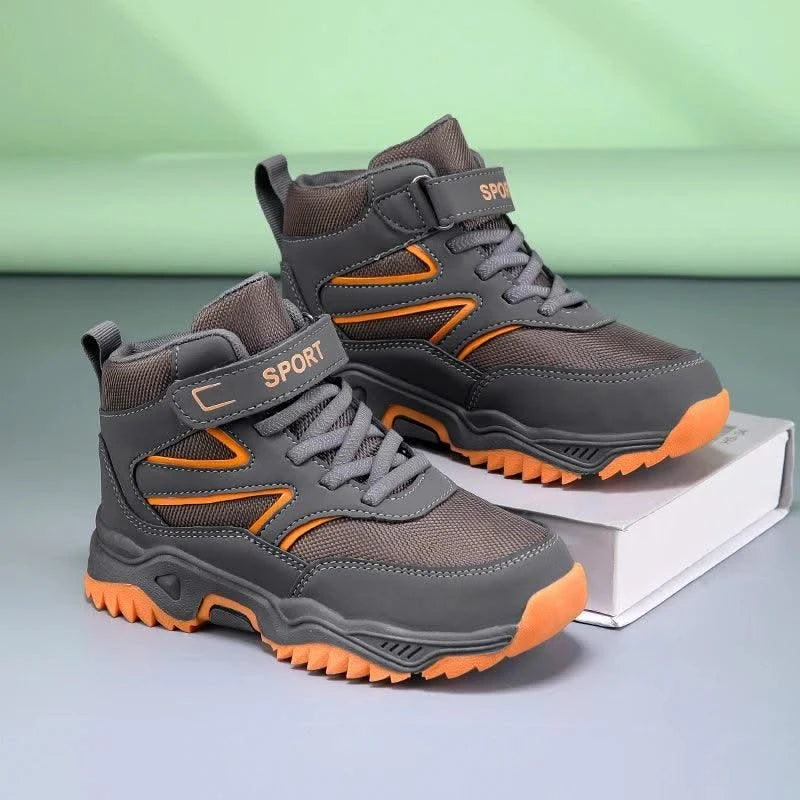 New Boys' Sports Shoes Non-slip School Children's Leather Breathable Running Black Fashion Hiking Shoes Sneaker Size 29-40