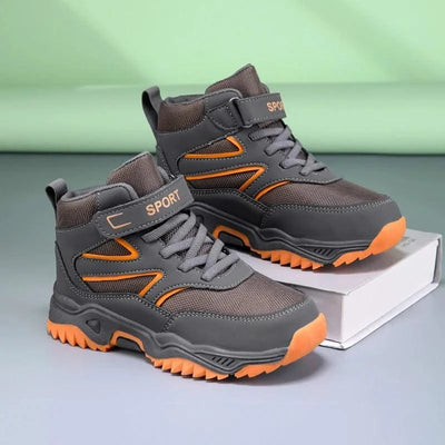 New Boys' Sports Shoes Non-slip School Children's Leather Breathable Running Black Fashion Hiking Shoes Sneaker Size 29-40