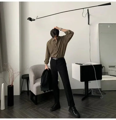Oversized Casual Jacket Trendy Loose Shirt Men's Long-Sleeved Shirt Spring and Summer Brown TOP