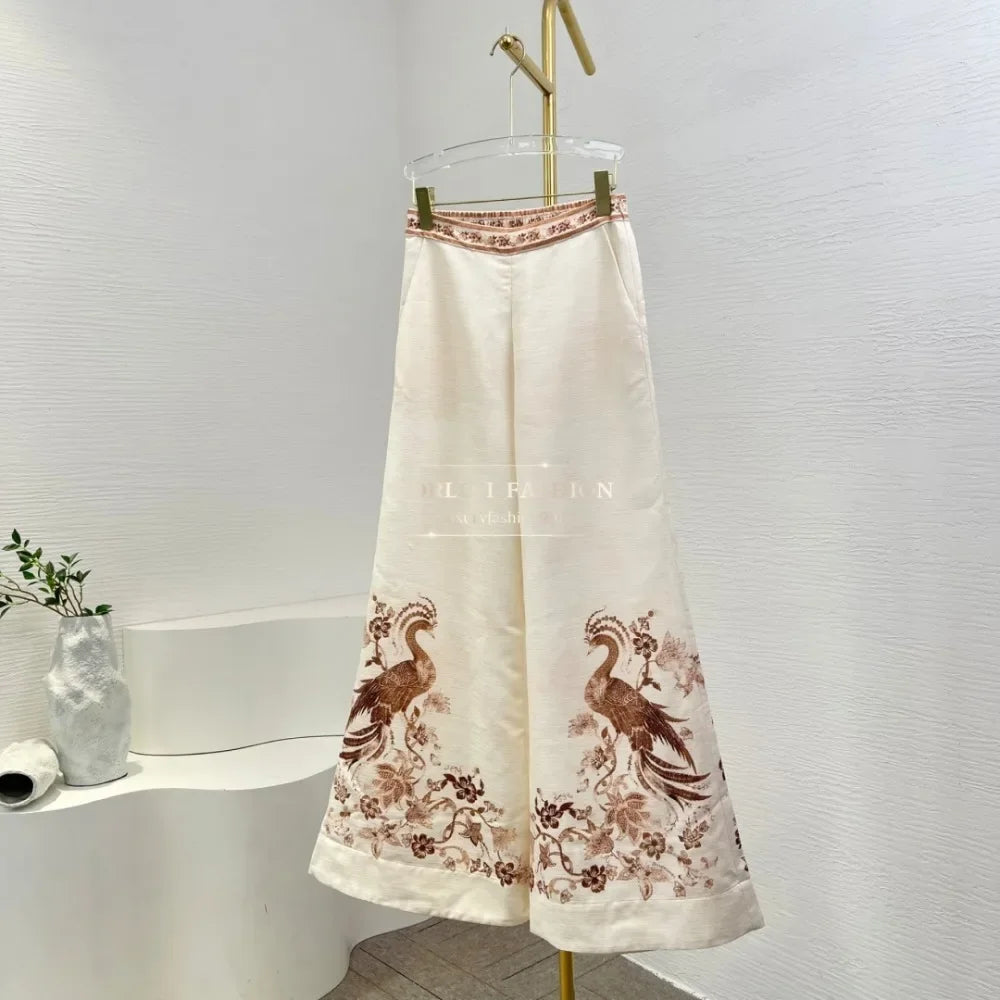 White Cream Color Brown Floral Print Long Sleeve Hooded Blouse and Pants 2025