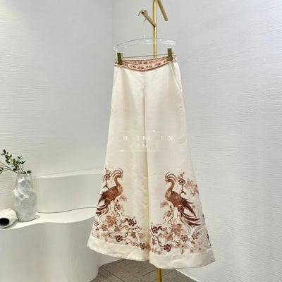 White Cream Color Brown Floral Print Long Sleeve Hooded Blouse and Pants 2025