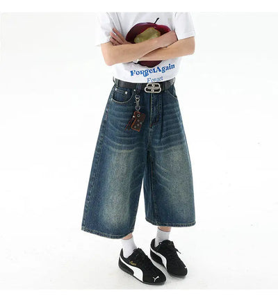 Trendy High-Waisted Wide-Leg Cropped Jeans for Men 2025 Summer Casual Stretch Denim Capri Pants Comfort Fit & Stylish Outfit 8XL