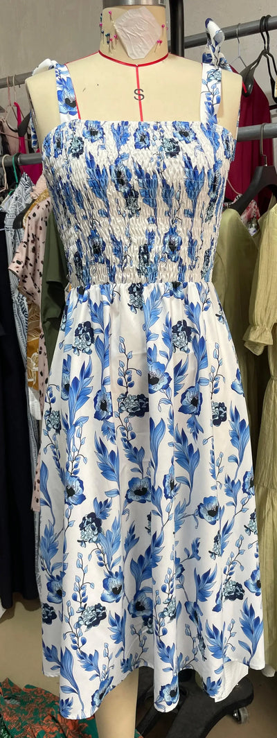 2025 New Summer Dresses for Women Sexy Print Spaghetti Strap Women Dress A-LINE Long Dress Women Vestidos De Verano Mujer Q110