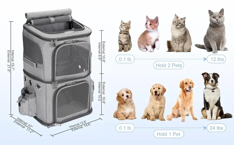 Pet Cat Backpack Double layer Pet Trolley Bag Can Hold Two Cat Stroller Bags Folding Dog Transporter Carrier Cat Outdoor Travel