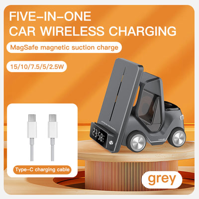 Wireless Charger Stand 5 In 1 Alarm Clock For IPhone 15 14 13 12 Pro Max 8 X XS XR iWatch 8 7 6 5 Airpods Fast Charging Station