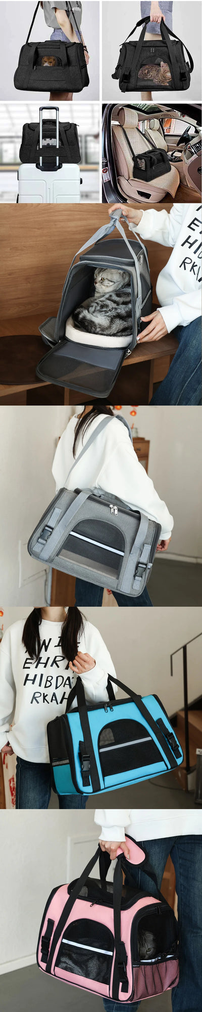 Soft-Sided Pet Travel Carrier , Mesh Breathable Carrier Bags for Cats Dogs Comfort Foldable Handbag Pet Transport Bag