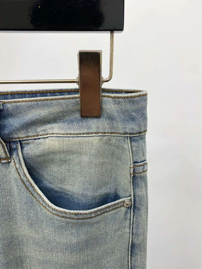 2024 New Ripped Jeans Men's Retro Light Blue Slim-Fitting Small Straight Stretch High-End Affordable Luxury Casual Trousers