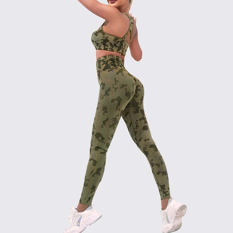 Women's top sports Yoga wear 2-piece set Women's fitness camouflage outdoor sports wear yoga wear set Sportswear for women