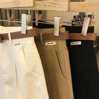 New Wide Leg Shorts for Women 2024 Summer Thin Cotton A Line Short Pants Office Lady Classic Loose Casual Zipper Women‘s Shorts