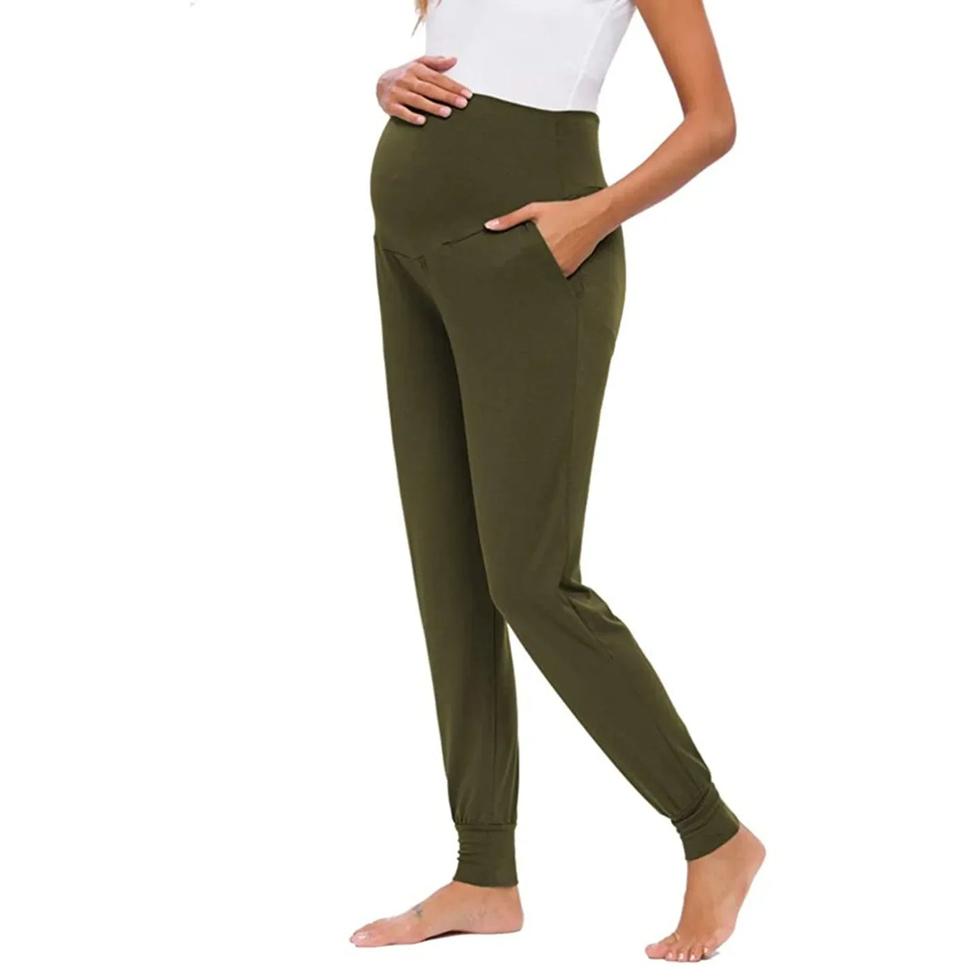 Spring Maternity Women's Casual Pants Premama Solid High Waist Strechy Lounge Trousers For Pregnant Women Joggers With Pockets