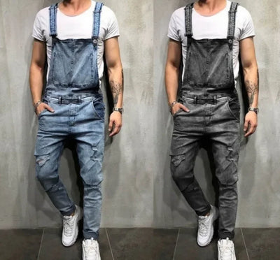 Men's Spring and Autumn Jeans, New Style Retro Casual All-match Ripped Dungarees, Fashionable High Street Trendy Brand Dungarees