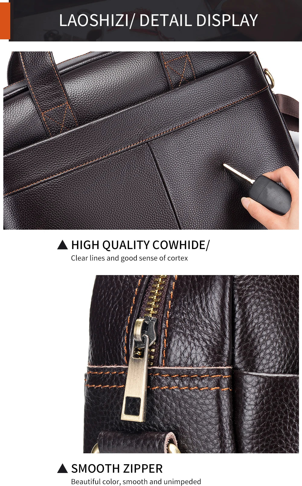 Hot selling men's bags, leather handbags, men's top layer cowhide briefcase, 14 inch computer file bag