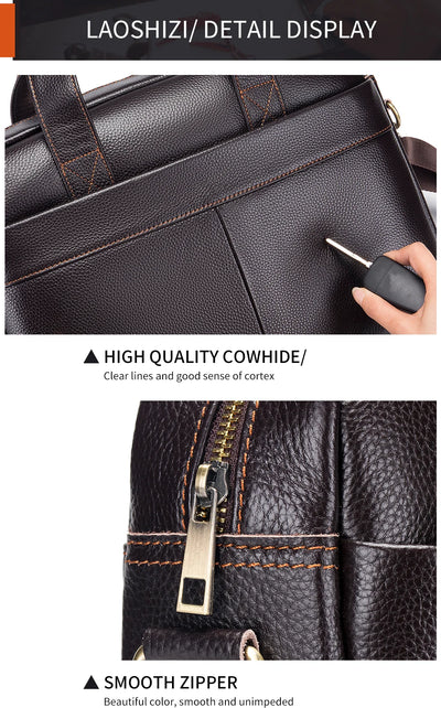 Hot selling men's bags, leather handbags, men's top layer cowhide briefcase, 14 inch computer file bag