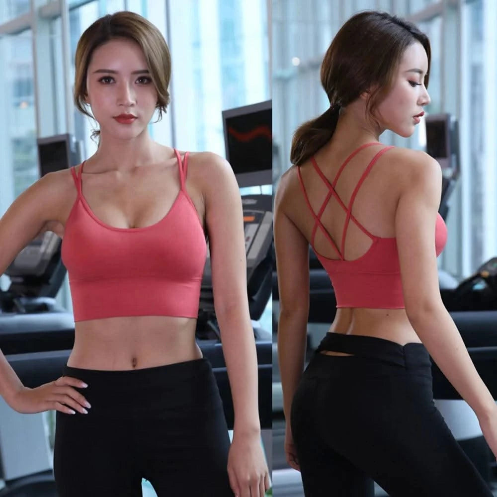 Women Strappy Sports Bras Padded Fitness Yoga Vest