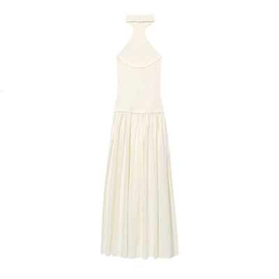 Women's Dress New Summer 2025 White Halterneck Panelled Dress Sexy off-the-shoulder design Elegant temperament Personality