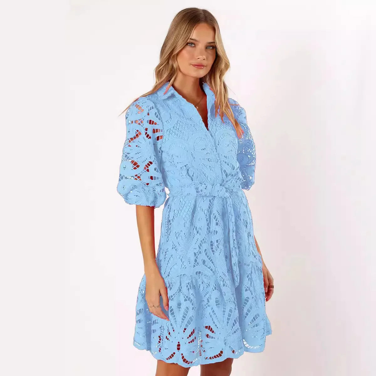 Elegant lace midi dress women 2025 summer fashion slim half sleeve party dresses vestidos