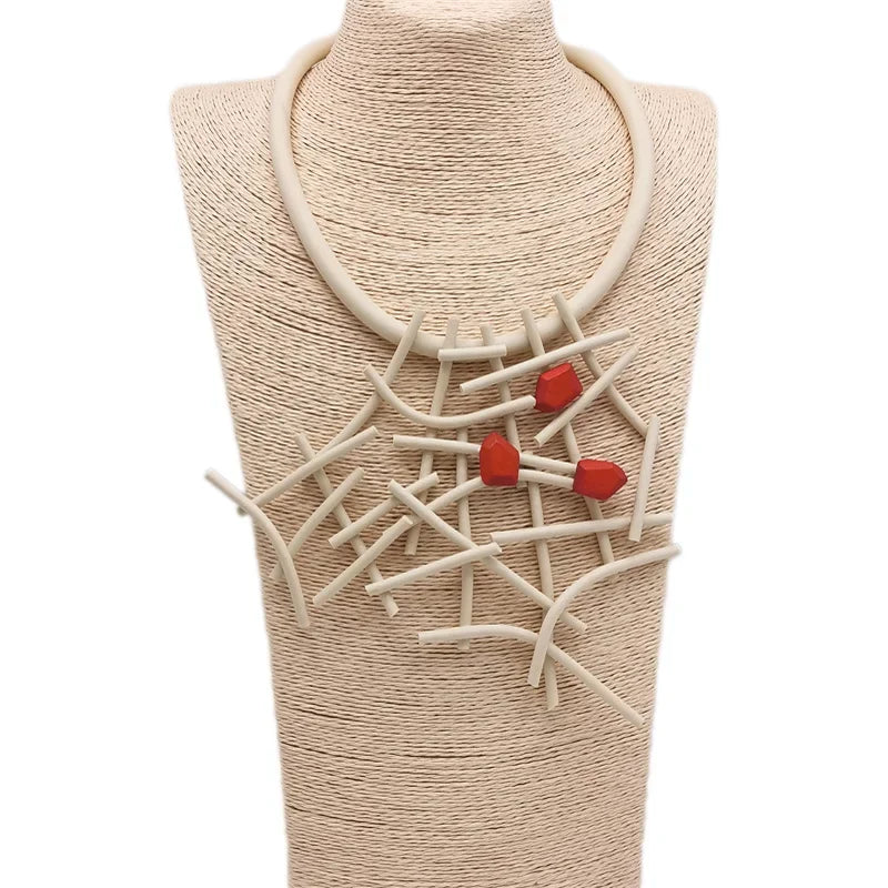Fashion Designer Luxury Necklaces Women Handmade Gothic Pendant Necklace Rubber jewelry Wooden Accessories Statement Jewelry