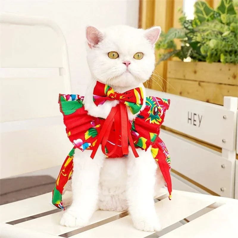 Pet Dog Clothes for Small Dogs Summer Dog Dress Fashion Print Puppy Princess Skirt Cute Flying Sleeve Cat Dress Pet Dog Costumes