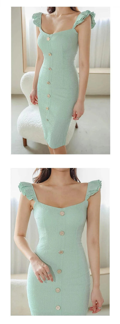 Knee-Length Strap Low Cut Slim Midi Dress For Women |  Elegant & Sexy | Party Vacation | Summer Dress for Girls & Ladies
