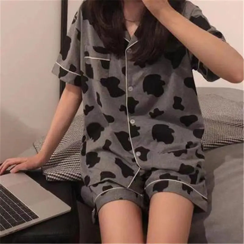 New Women Sleepwear Cartoon Pajamas Female Short  Pants Short Sleeved Summer Spring Loungewear Fashion Home Clothing Homewear