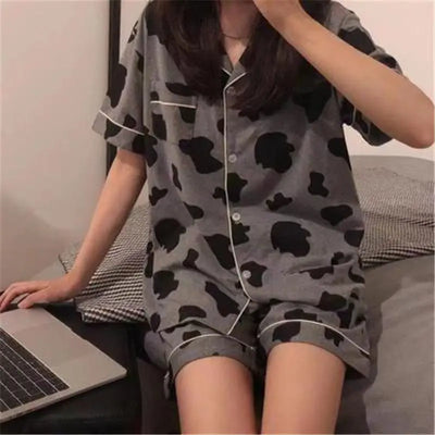 New Women Sleepwear Cartoon Pajamas Female Short  Pants Short Sleeved Summer Spring Loungewear Fashion Home Clothing Homewear