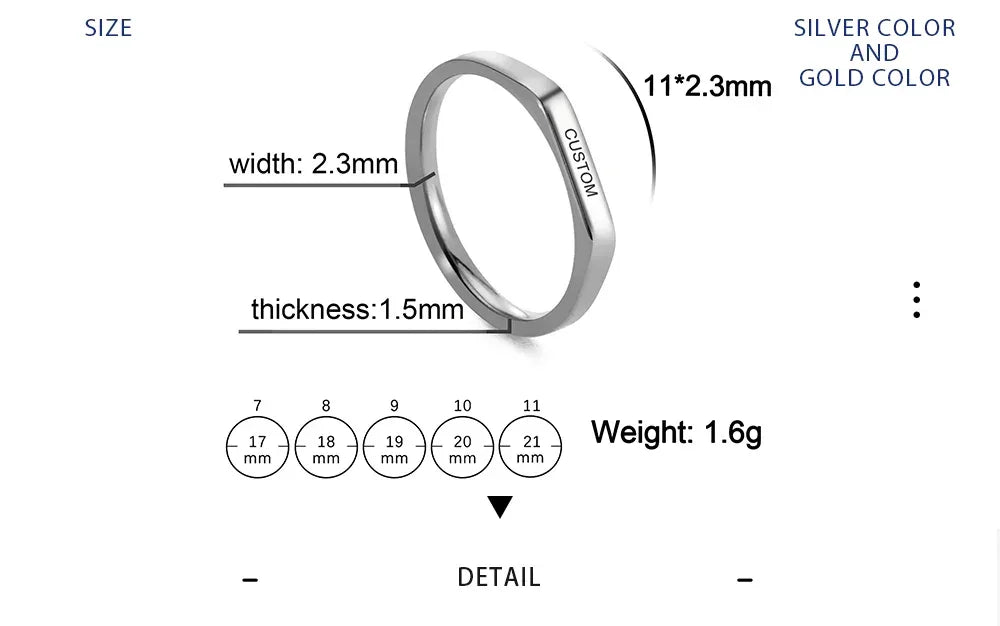 Engrave Name Finger Rings Personalized Custom Ring Gift For Woman Men Wedding Marry Silver Color Stainless Steel Jewelry
