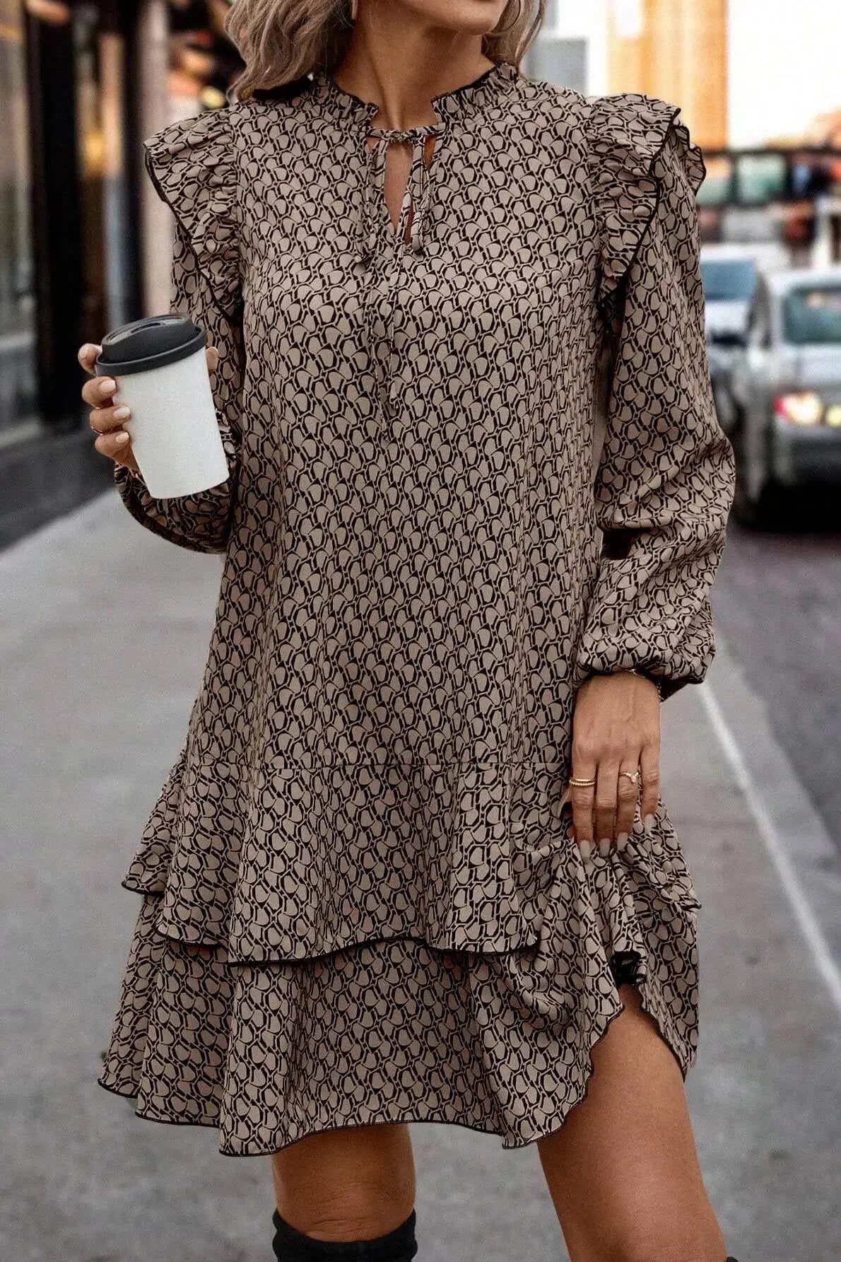 Dresses for Women 2025 Fashion Elegant Long Sleeve Print Women Dress V-Neck Lace-up Dress Women Vestidos De Verano Mujer Q23