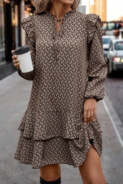 Dresses for Women 2025 Fashion Elegant Long Sleeve Print Women Dress V-Neck Lace-up Dress Women Vestidos De Verano Mujer Q23
