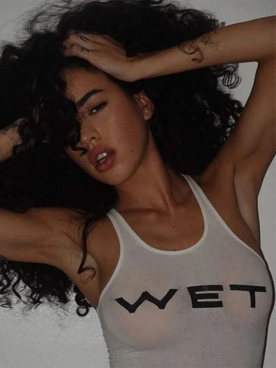 Wet Printed Body Suits Women Racer Tank Top