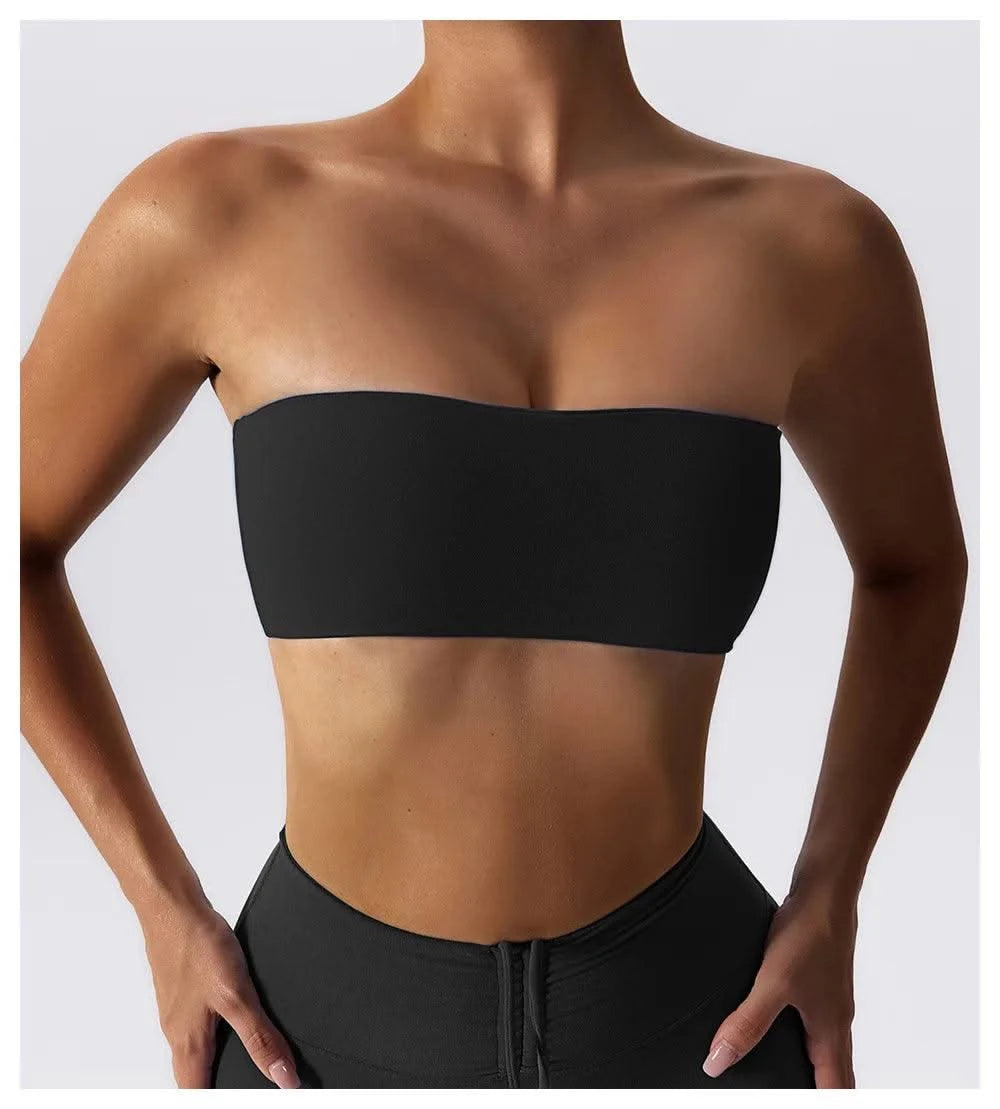 Women Strapless Bra Padded Top Stretchy Fitness Yoga Tops