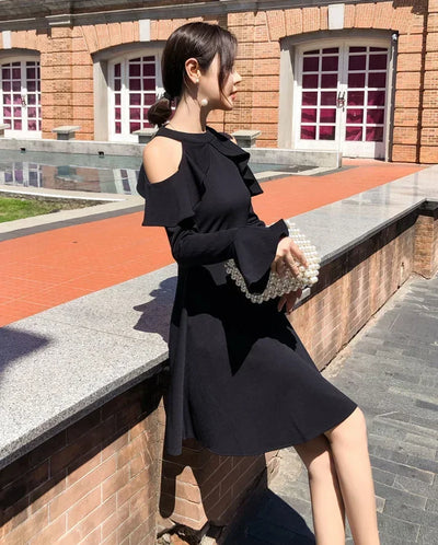 Ruffle Dresses for Women A Line Midi Woman Long Sleeve Dress Y2k Loose Casual Youth Korean Fashion One-piece Sensual Sexy X 2025